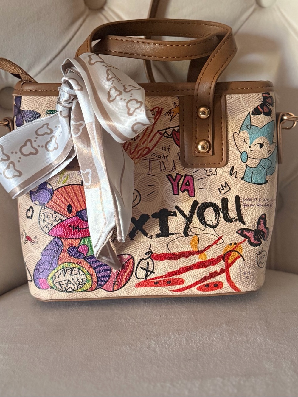 Graffiti Teddy Bear Mini Satchel Crossbody Bag Cute Kawaii Street Art